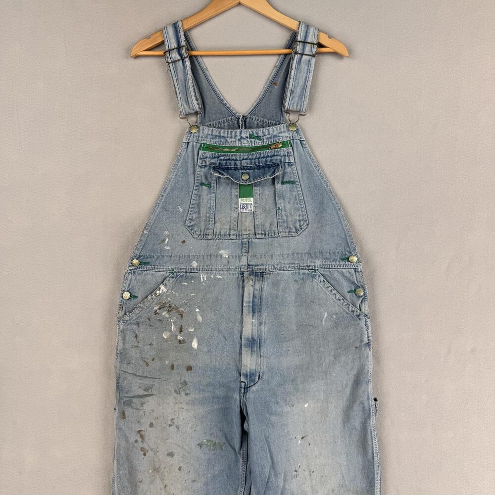 Liberty Bib Overalls Mens 38x28 Light Wash Denim Painter Workwear Grunge Utility